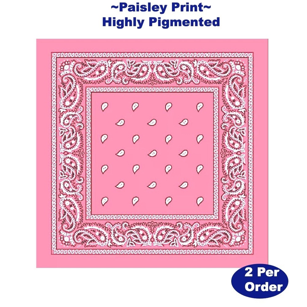 Paisley Bandana Scarf Head Wrap Face Covering 22" Highly Pigmented 2PK Lt Pink